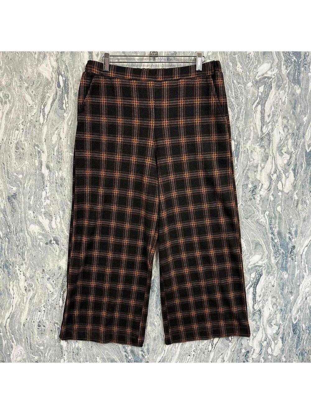 Alembika Brown Plaid Wide Leg Pants